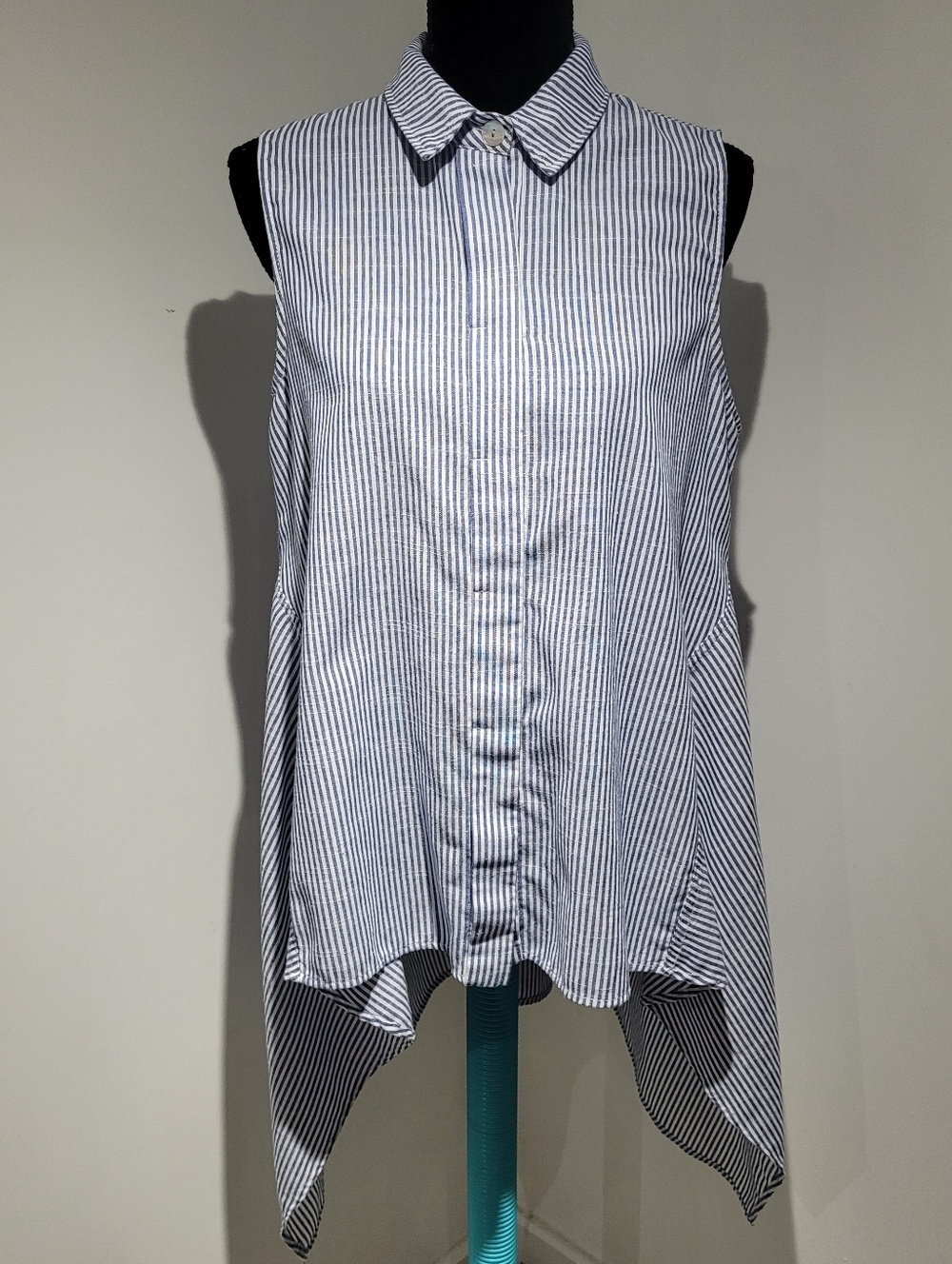 For Cynthia Women's Linen/Cotton Blend Striped Flowy Tunic Medium Blue White